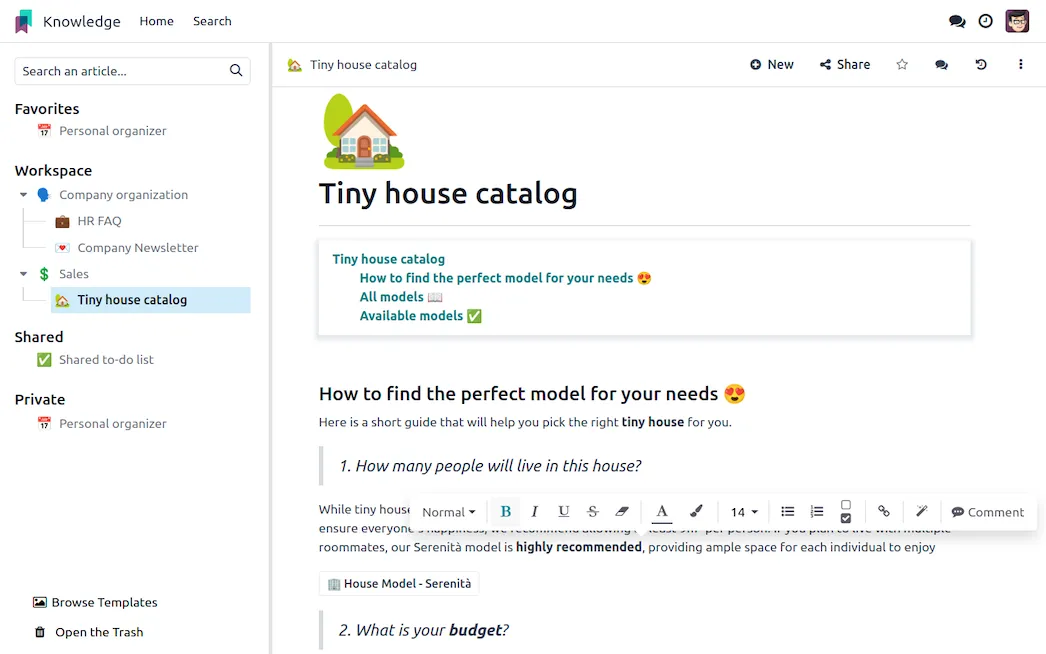 Odoo Knowledge app screenshot